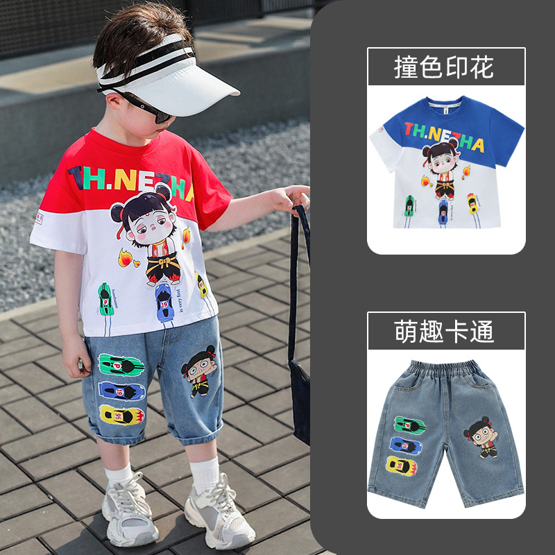 7852 ropa de dibujos animados traje de verano para niños 2025 nuevo estilo estilo occidental bebé de manga corta ropa para niños pantalones cortos de verano marea