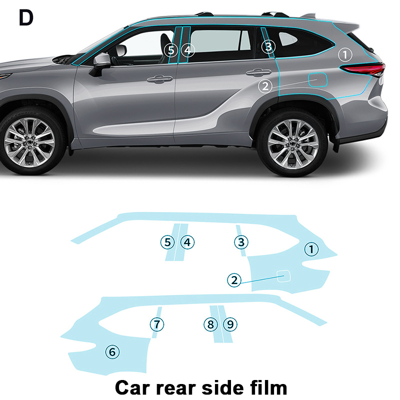 Cross-border exclusive for Toyota Highlander 20-22 TPU invisible paint protective film to prevent scratches and brighten