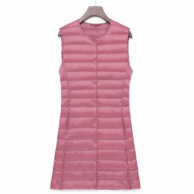 Transfronterizo otoño y invierno nuevo tipo de chaqueta de pluma de mujer ligera media y larga moda coreana con cremallera de cuello redondo calentamiento exterior