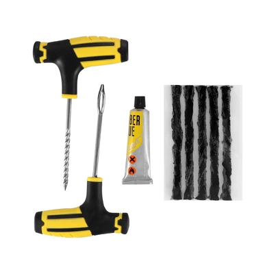 Tool Set Glue Strip Quick – Repair kit - 1-bottle-of-glue-5-black-tape-strips-1-thread-1-drill-bit