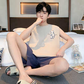 莫代尔男士睡衣夏季背心无袖薄款夏天冰丝凉感男款休闲家居服