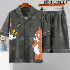 メンズパジャマ半袖夏薄い学生漫画ティーンエイジャー夏ゆったり大きいサイズホーム服セット