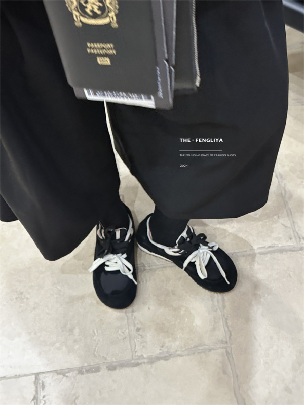 双鞋带板鞋鞋女2025秋季新款复古休闲鞋厚底德训鞋小众拼色运动鞋|undefined