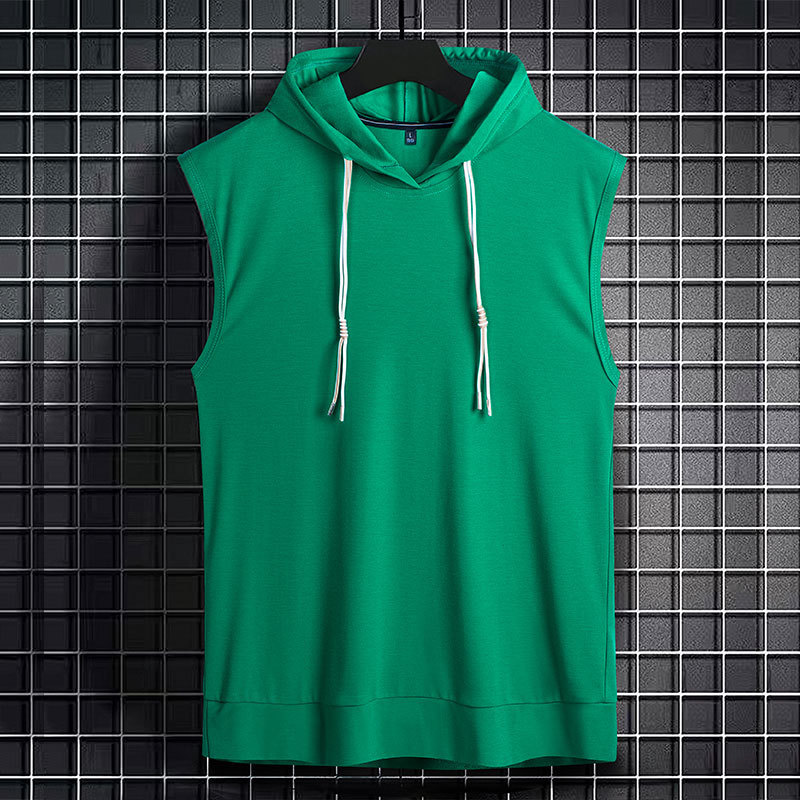 Summer Hooded Sleeveless T-shirt Vest Men's Loose Trendy Brand Ins Waistband Short Sleeve Large Size Sports Fitness Cotton Half Sleeve Summer Hooded Sleeveless T-shirt Vest Men's Loose Trendy Brand Ins Waistband Short Sleeve Large Size Sports Fitness Cotton Half Sleeve