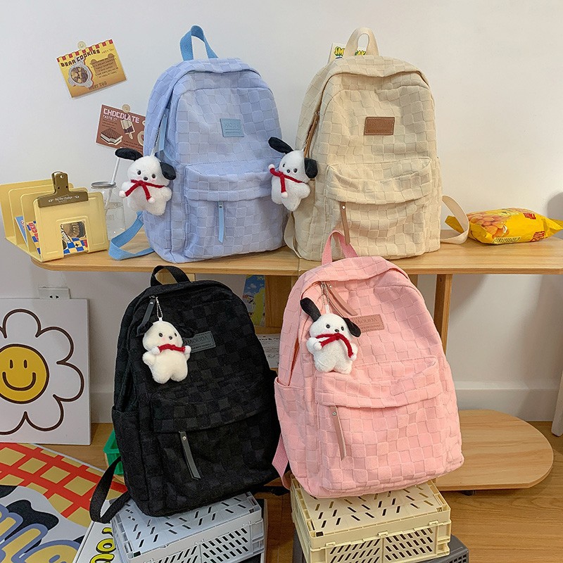 Estilo coreano ins estudiante nicho Plaid schoolbag Universidad simple todo partido color sólido de gran capacidad estudiante mochila casual