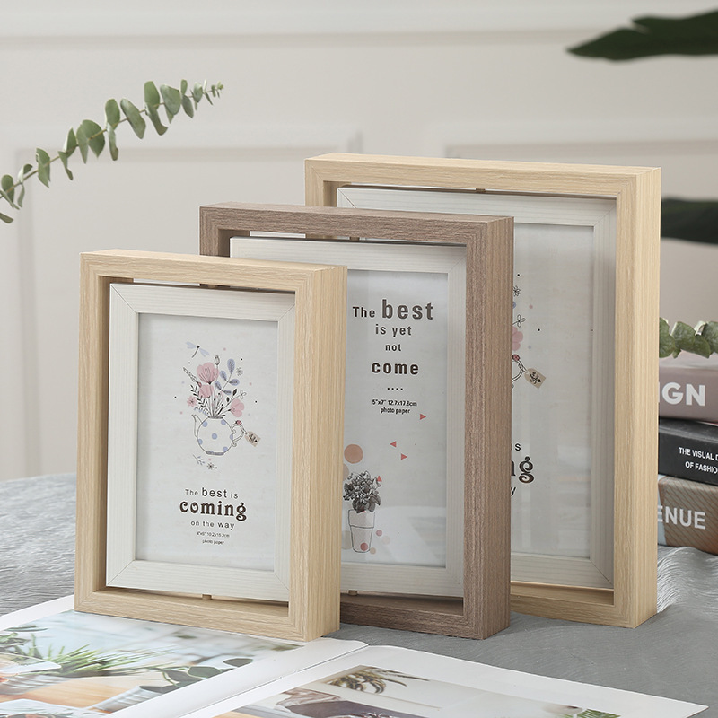 Custom photo frame wholesale 6/7/8 inch double-sided rotating glass photo frame horizontal and vertical swing table office desktop decoration ornaments