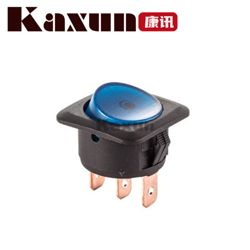 圆形带灯按钮3脚LED灯12V大电流船型开关 三脚2档方形翘板开关