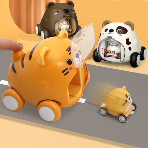 Ejection car cute pet car press inertia puzzle baby children's toy car boy girl tiger 1-3 years old