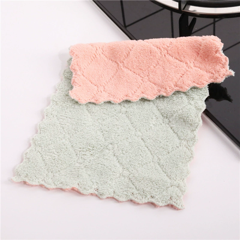 Poly -colored double -sided water absorption cloth diamond -shaped dishwasted wet and wet home washing dishes cleaning towels