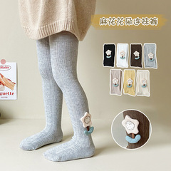 女童打底褲秋季薄棉麻花中小童褲襪寶寶連體褲可愛花朵兒童連褲襪