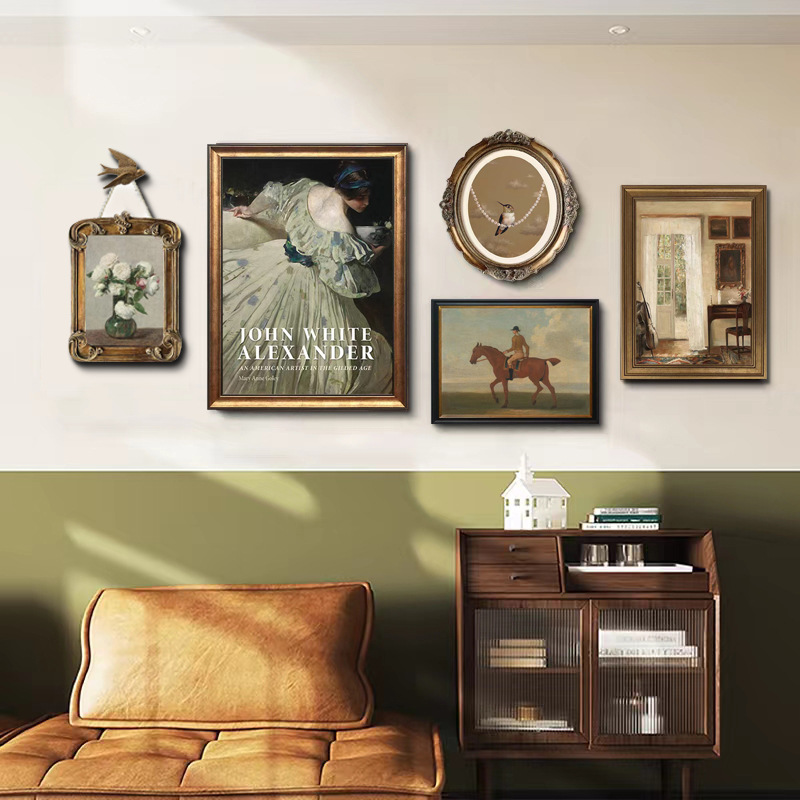 Vintage living room set wall painting, niche art wall murals, American-style sofa background wall decoration, light luxury French painting