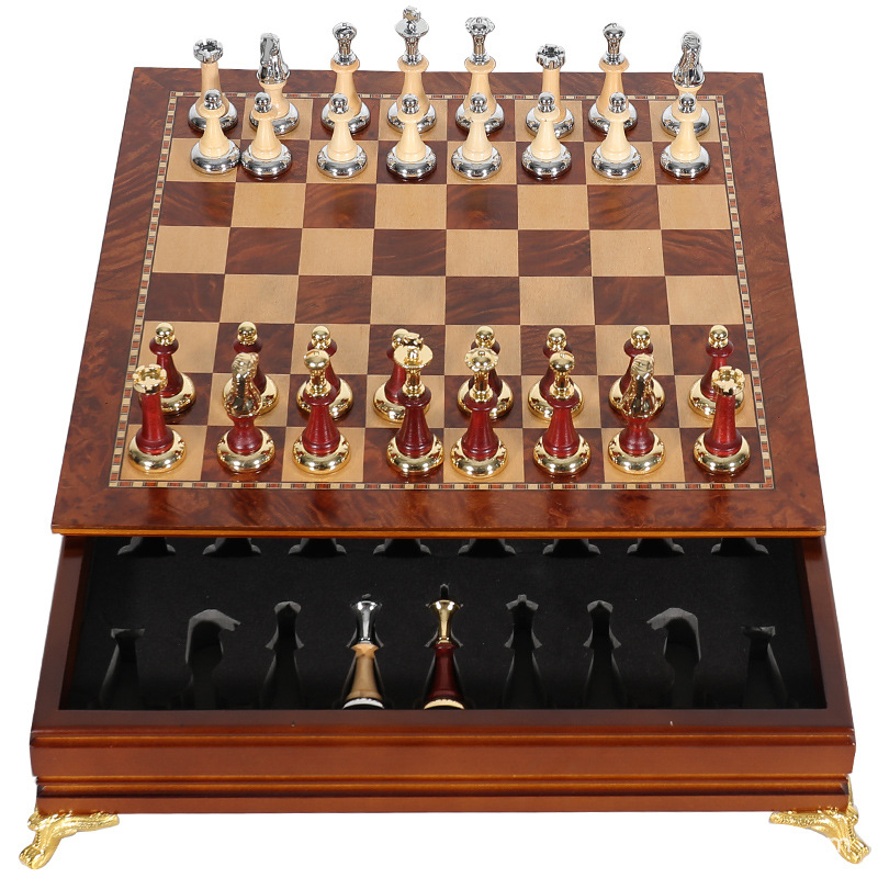 Metal de Lujo + Escritorio de madera maciza buen almacenamiento exquisito juego de ajedrez