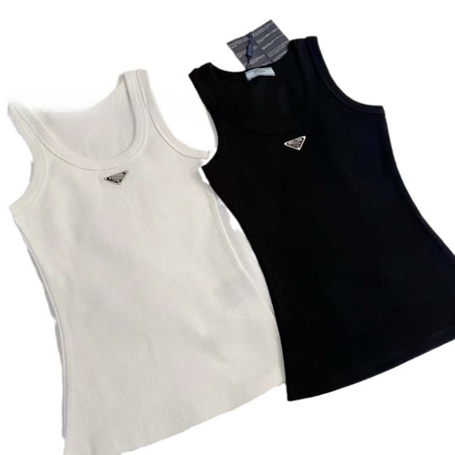 Correct Version P Home 24 Summer New Metal Triangle Label Knitted Ribbed Backless Top Elastic Slimming Underwear Strap 