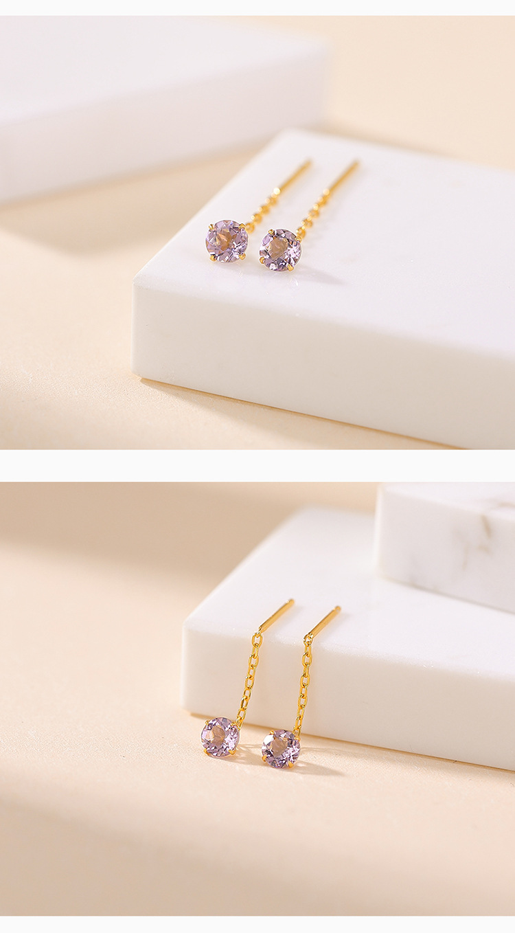 Bông tai bạc S925 hình học tròn đính đá citrine vàng đơn giản cá tính — Mẫu vàng Citrine chi tiết 5