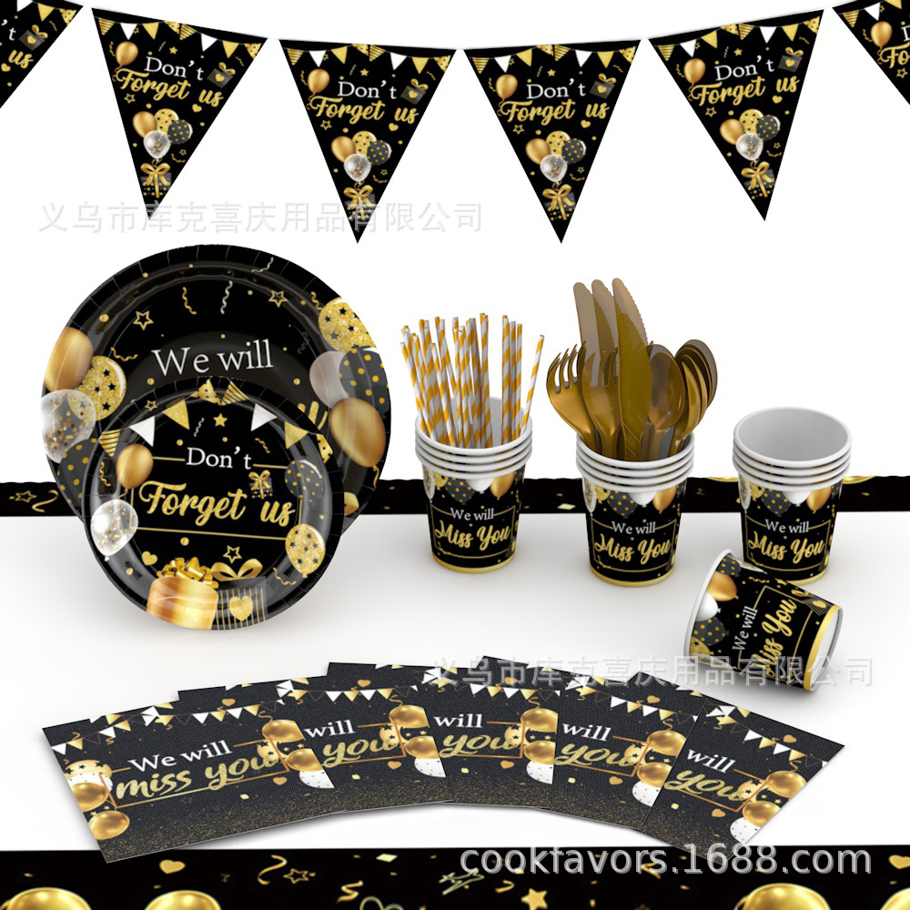 Amazon Black Gold Jubilación Temática Decoración de la fiesta Plate de papel desechable tazas de papel toallas de papel set de decoración de platos