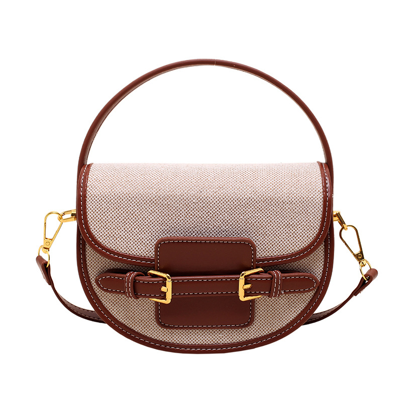 Bags for women 2024 cross border trend new canvas contrast color hand held saddle bag niche high end shoulder messenger bag_voghion.com
