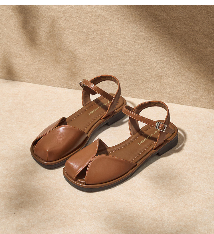 Sandal bít mũi nữ phong cách Mori quai mảnh đế bệt — KN30 màu be chi tiết 25