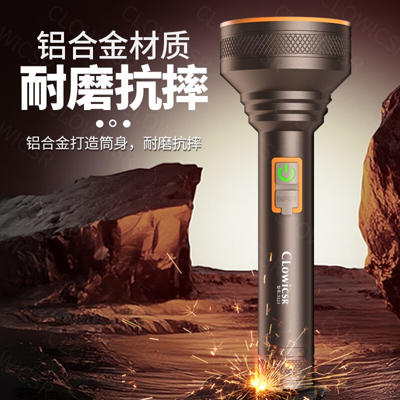 跨境手电筒强光充电式耐用便携家用老年人专用小型超亮户外锂电池|undefined