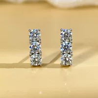 Популярные серьги из стерлингового серебра S925, простые серьги с тремя принцессами из муассанита в корейском стиле, серьги с муассанитом цвета D 1,2 карата