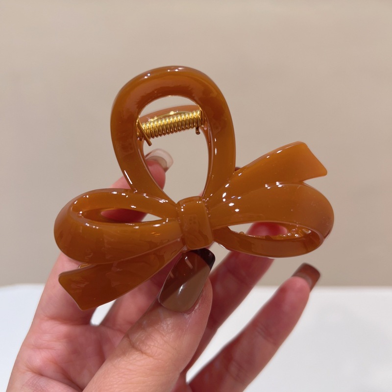2025 春夏新作ボウミディアムグリッパーチョコレートコーヒーグレー韓国風シンプルで多用途なファッショナブルなシャーククリップ|undefined