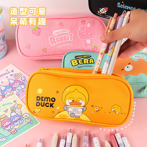 Creative student pencil bag with large capacity, cartoon cute stationery storage pencil bag, Oxford cloth multi-functional pencil case