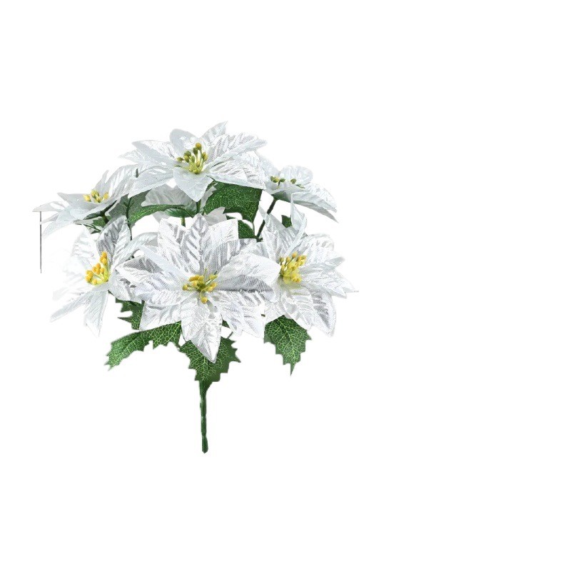 Simulación de flores de Navidad de 7 dientes, decoración de Navidad de flores falsas, actividades de vacaciones, artículos de boda en venta caliente