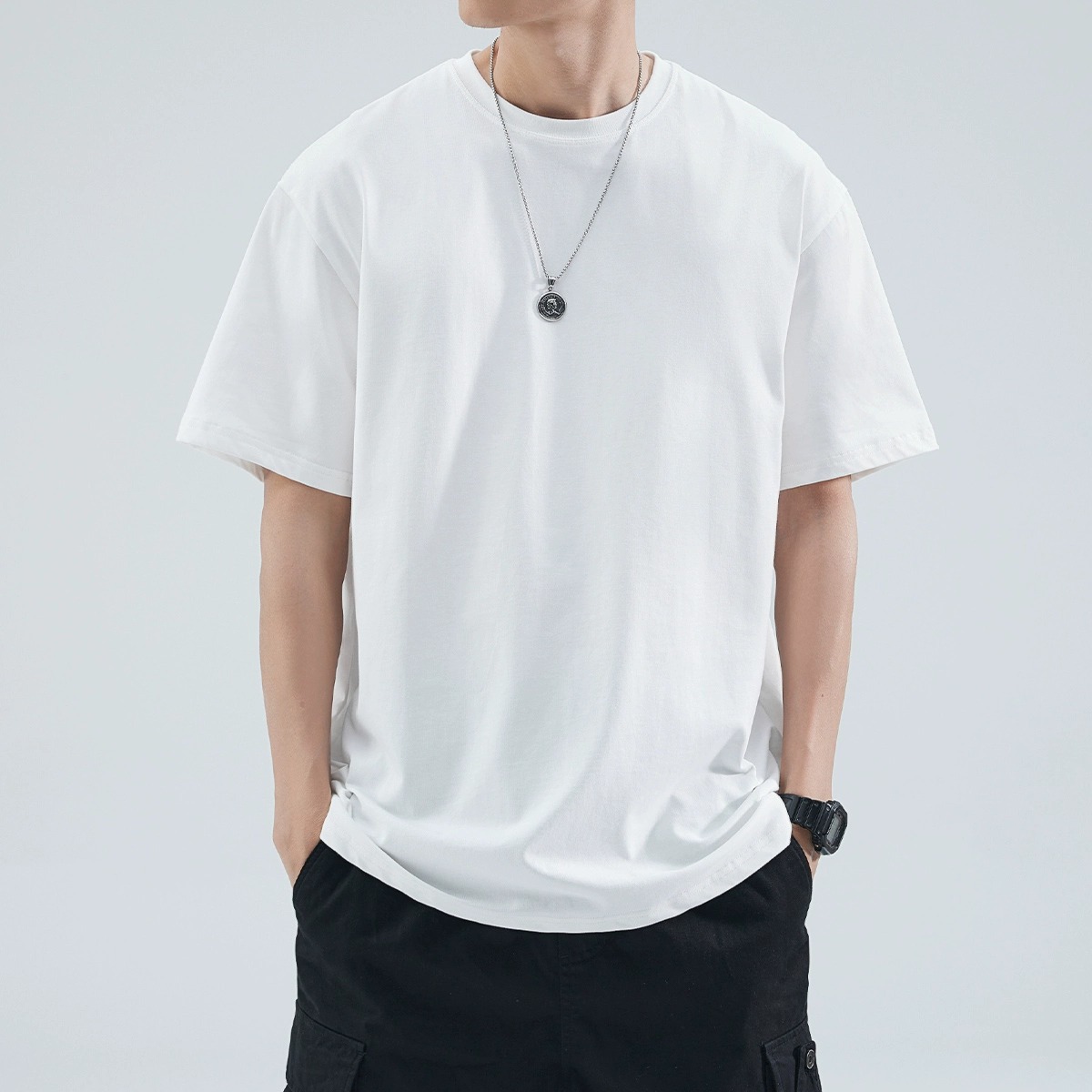 Camiseta de manga corta de algodón puro de 260g de peso pesado americano para hombres y mujeres Camiseta de fondo blanca suelta casual de verano