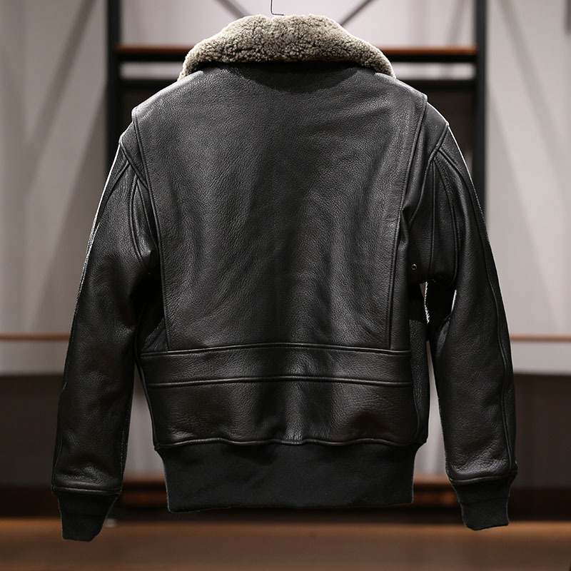 Men’s Genuine Goatskin G1 Bomber Jacket – Detachable Wool Collar, Vintage Flight Style (S-2XL)_voghion.com
