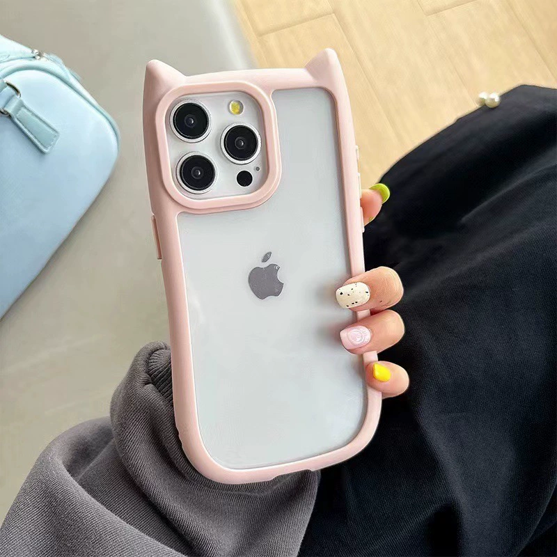 Чехол для телефона Apple iPhone 16/17 серии, защитный бампер с 3D ушками кота, ударопрочный