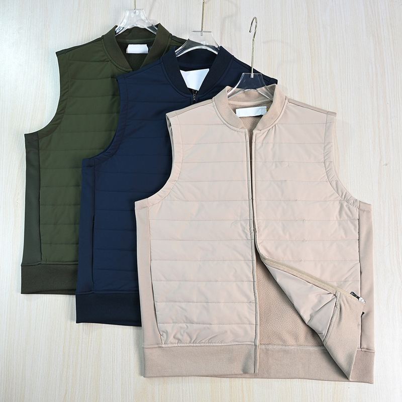 Recommended Men's Clothing: 2510/23 American Single Embroidery Quilted Splicing Knitted One-Piece Velvet Stand-Up Collar Warm Vest