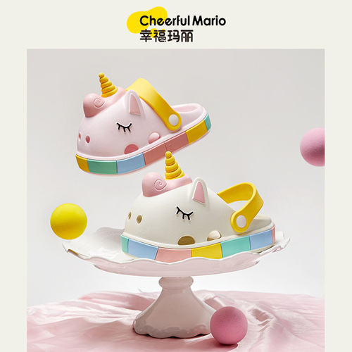 Happy Mary Children's Croc Shoes Women's Summer Non-Slip Kids Unicorn Croc Shoes Baby Cartoon Beach Shoes