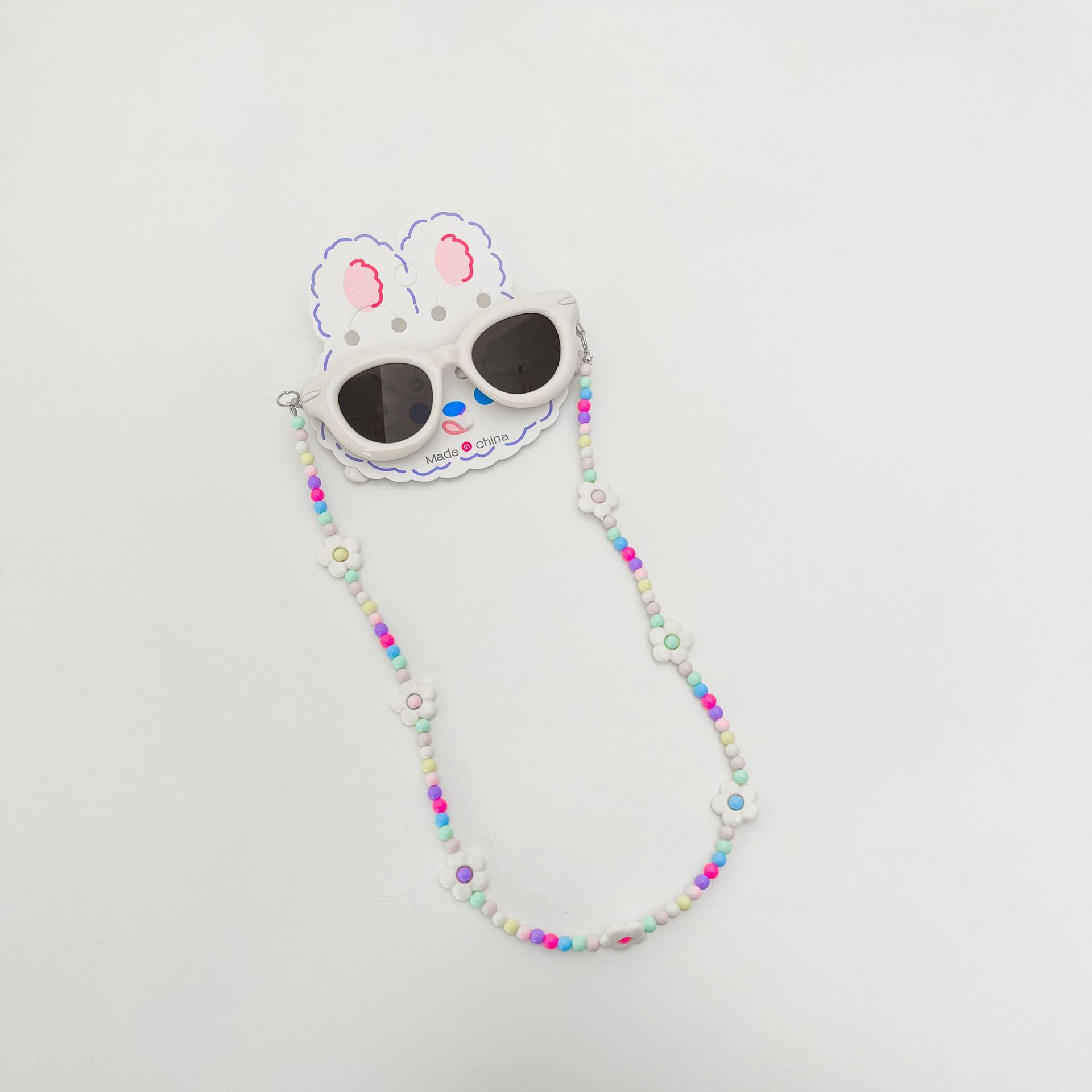 ins verano dopamina niños gafas de sol con cadena conjunto de gafas de sol anti-UV bebé colgar cuello