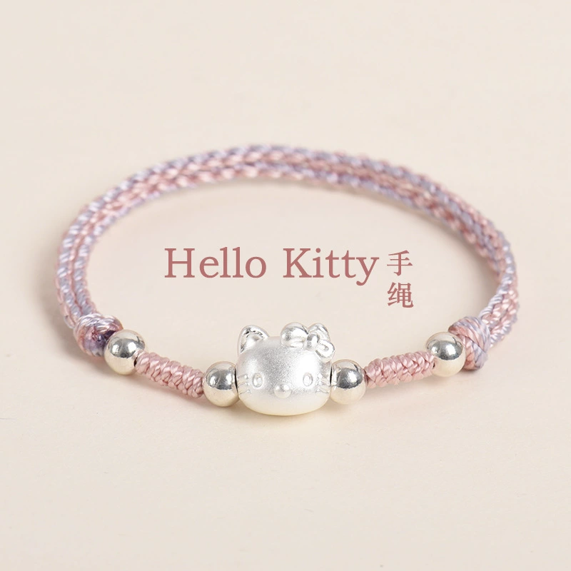 Hello Kitty, плетёный детский серебряный браслет ручной работы для друзей, для младших школьников, серебро 925 пробы, подарок на день рождения