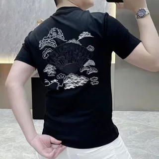 夏季新款国风设计感印花短袖T恤男士潮流圆领休闲半袖打底衫百搭
