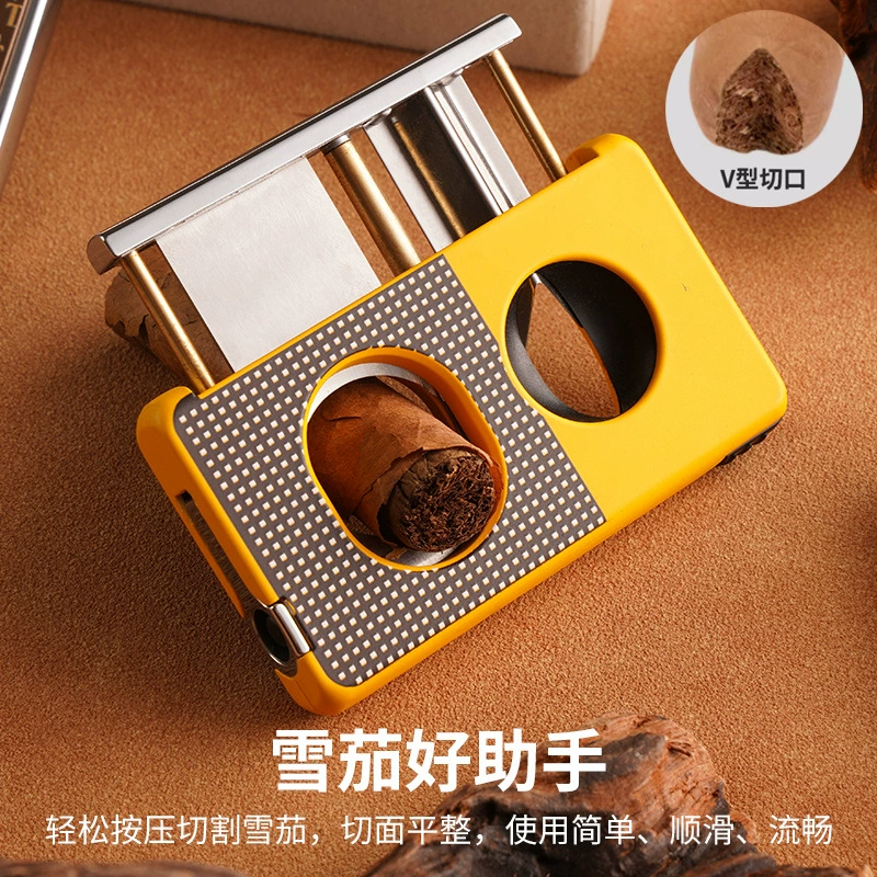 Новый профессиональный набор для курения сигар для мужчин, портативный высококачественный острый V-образный резак для сигар, отличный подарок, кожаный резак для сигар