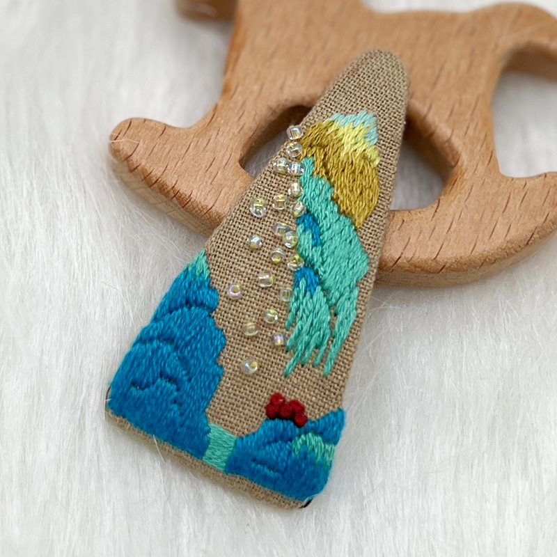 Lu bordado lindo gato perla coreano pinzas de pelo hechas a mano diy bordado creativo para chicas rotas flores pinzas de pelo lateral