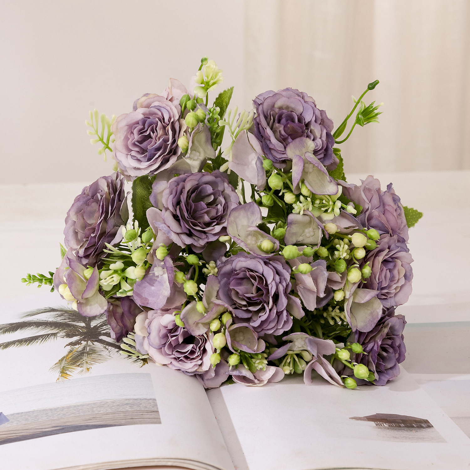 Flores artificiales, ramo decorativo, flores de plástico, rafia, peonía, rosa, arreglo floral, ramo individual, flores secas artificiales, decoración para sala de estar