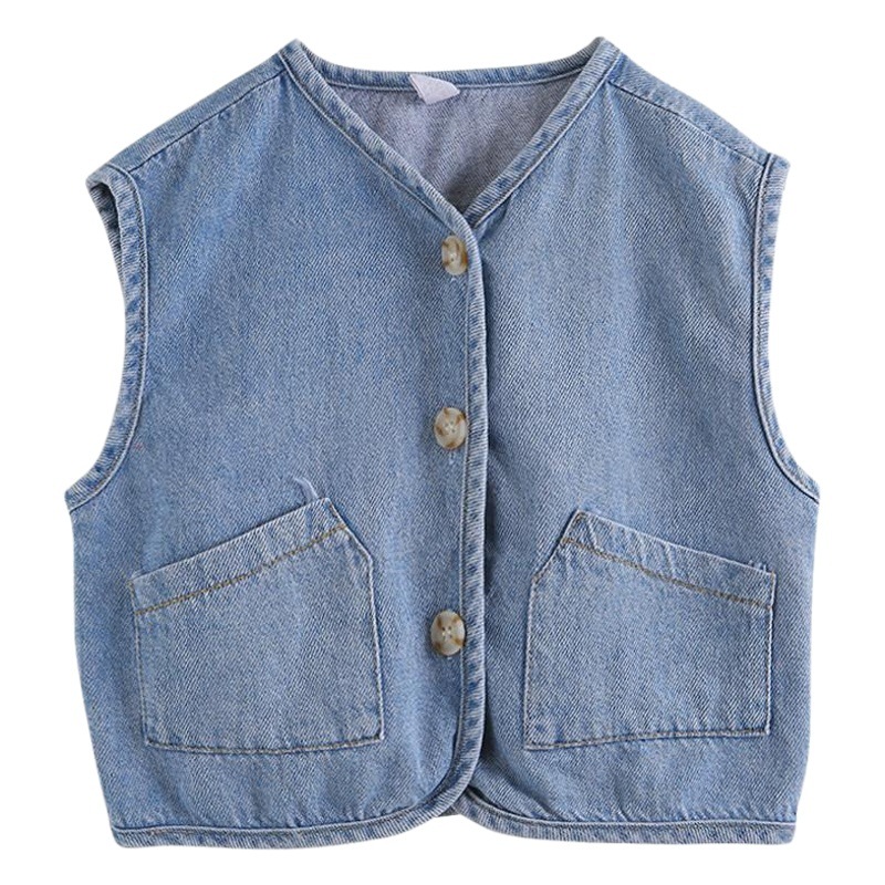 Chaleco de mezclilla para niños, chaleco del tesoro femenino, primavera y otoño 2025, nuevo estilo, chaleco de todo fósforo del tesoro masculino, chaqueta casual para niñas