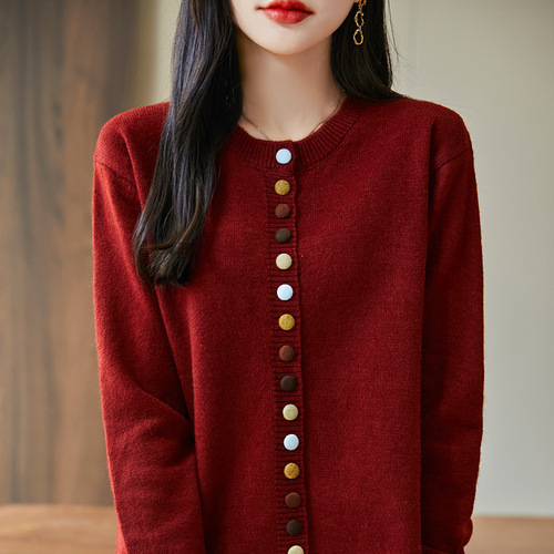 Wholesale Colorful Button Crewneck Cardigan Autumn/Winter New Style Literary Loose Women's Chanel Inspired Knit Top