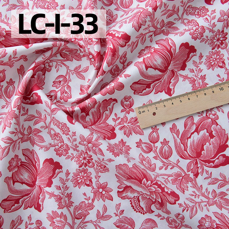 纯棉布料手工diy衣服包包田园碎花印染全棉面料棉布卡其红色花园