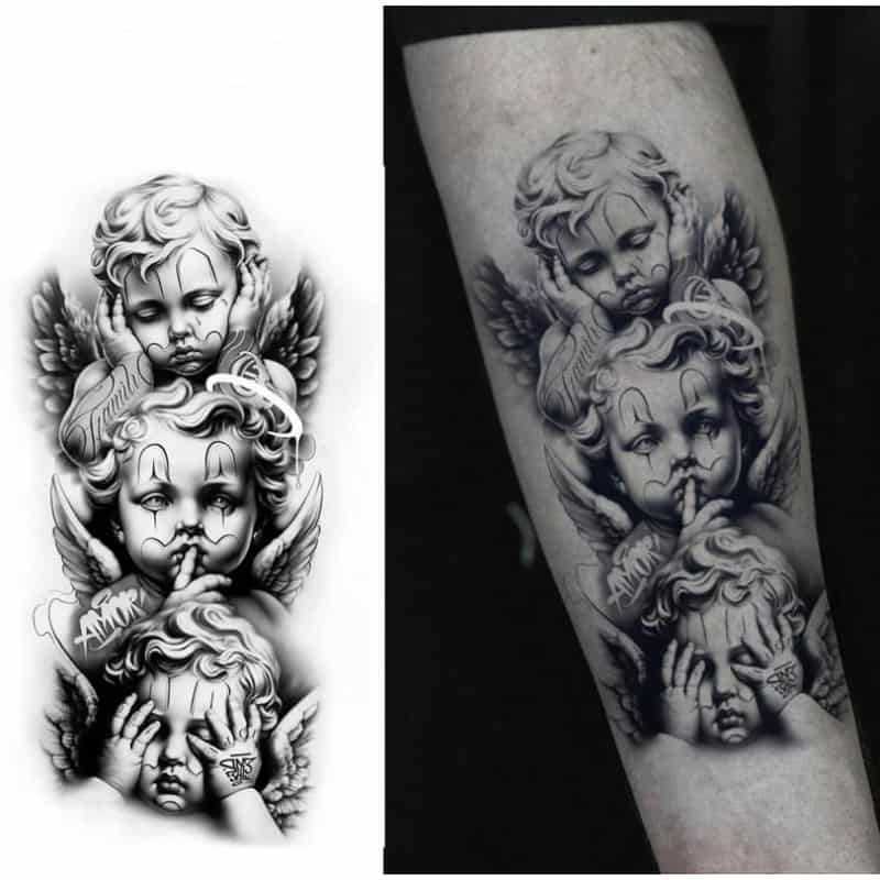 Nuevos productos transfronterizos de tatuaje de ángel, pegatinas de tatuaje de brazo europeas y americanas, tatuaje temporal Temu