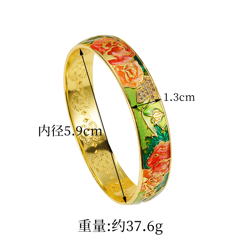 Gufasha oro esmalte laqueado pulsera de color esmalte flores de melocotón Sansheng III flores de estilo chino fábrica de joyas al por mayor