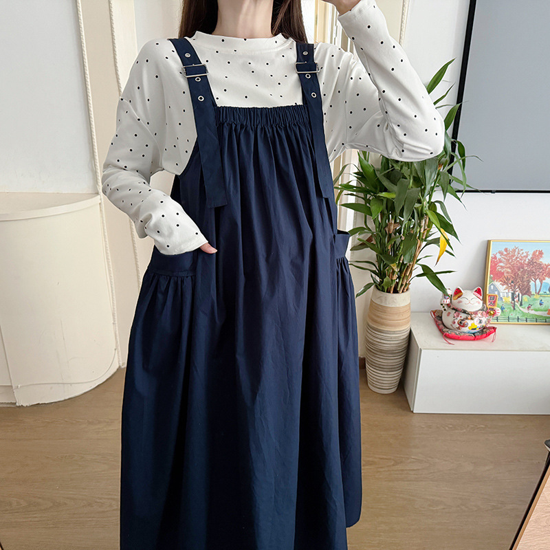 実写スポット秋2024甘美減齢ゆるい韓国版妊婦服ワンピース波点上着セット|undefined