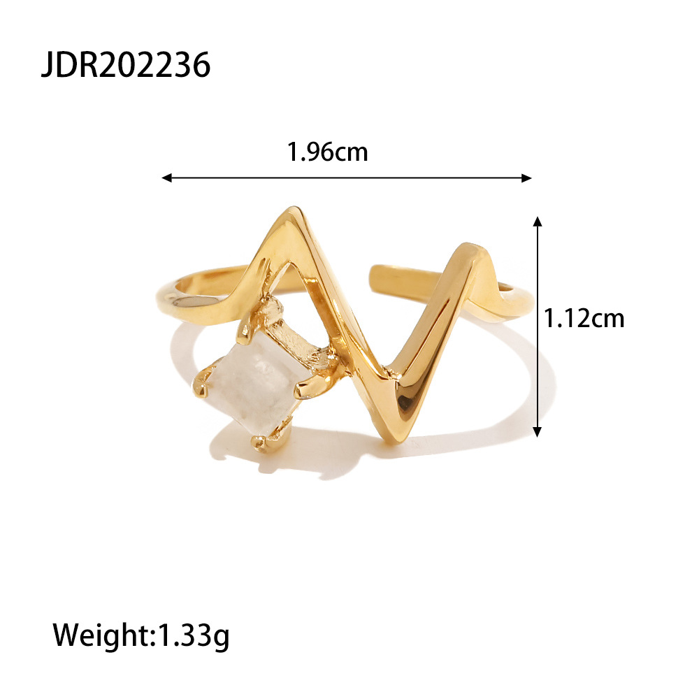Fashion Solid Color Stainless Steel Plating Inlay Natural Stone Open Ring 1 Piece display picture 5