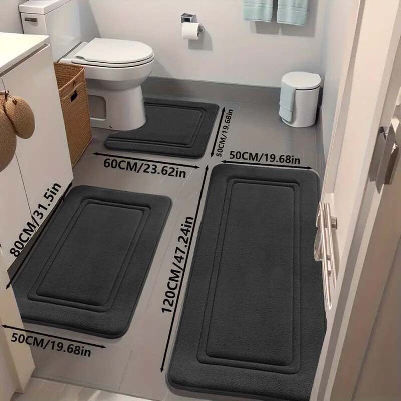 Cross-Border Bathroom Floor Mat Three-Piece Set, Bathroom Entrance Absorbent Floor Mat, Coral Velvet Floor Mat with a Pattern, Direct Supply from the Manufacturer