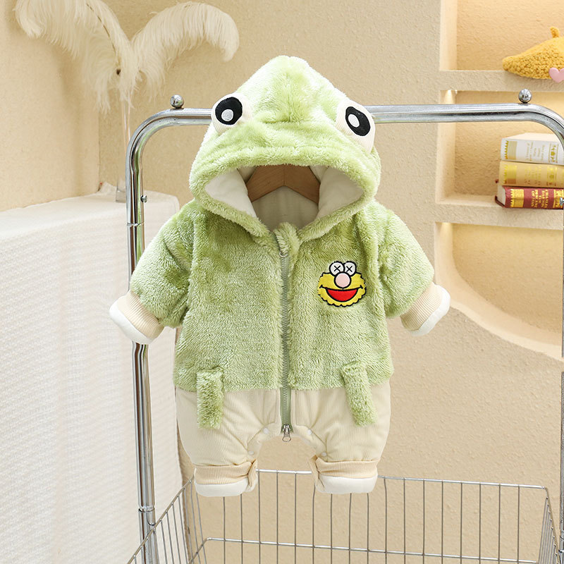 Mono engrosado forrado de lana de invierno recién nacido mono masculino y femenino bebé forma de dibujos animados mameluco infantil mameluco de excursión