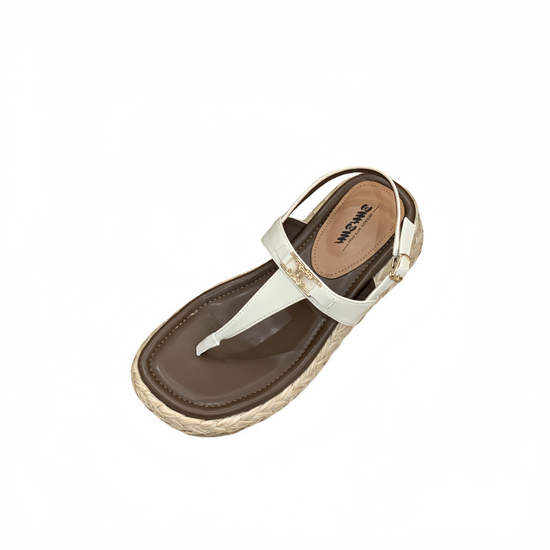 Women Wedge Straw Woven Thong Sandals Retro Open Toe Summer Shoes_voghion.com