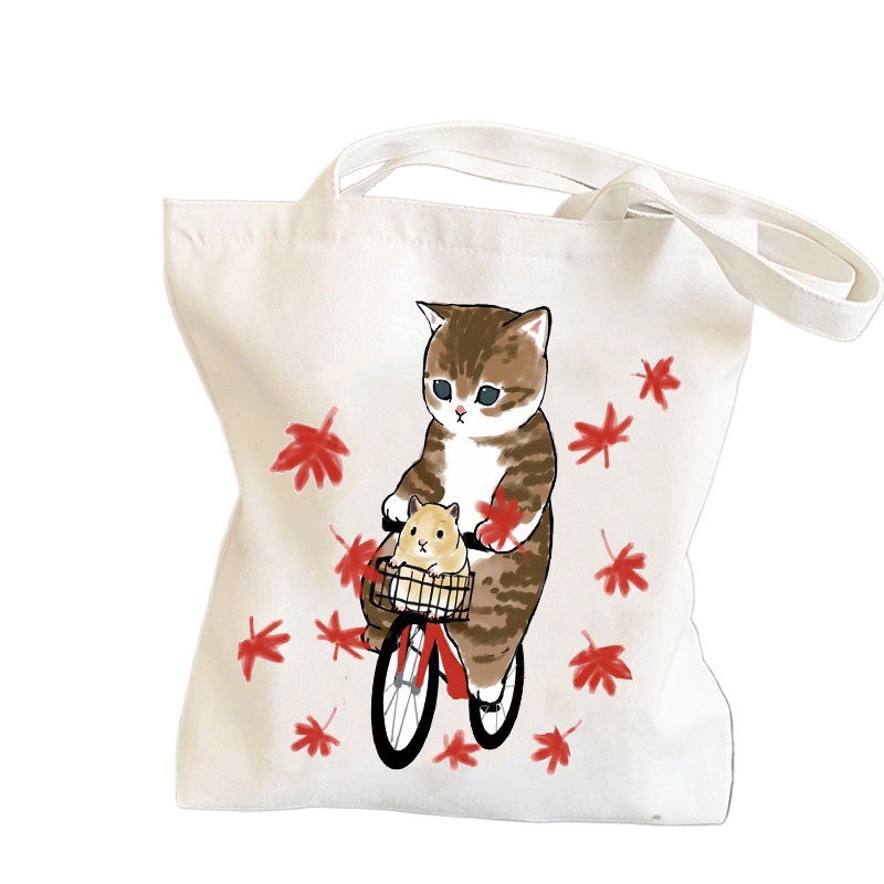 Japón lindo gato Kawaii gato impresión bolsa de lona Harajuku bolsa de hombro bolsa de moda estudiante bolsa de compras de mano