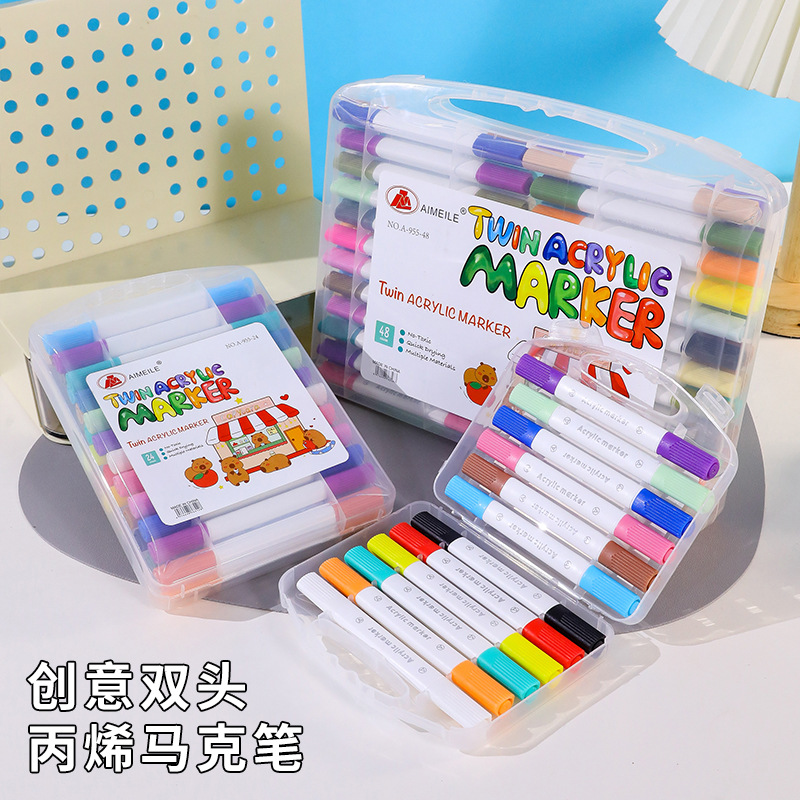 Large-Capacity Double-Headed Acrylic Marker Set, Waterproof and Non-Transparent, Student Art Hand-Painted Graffiti Pen, Watercolor Pen
