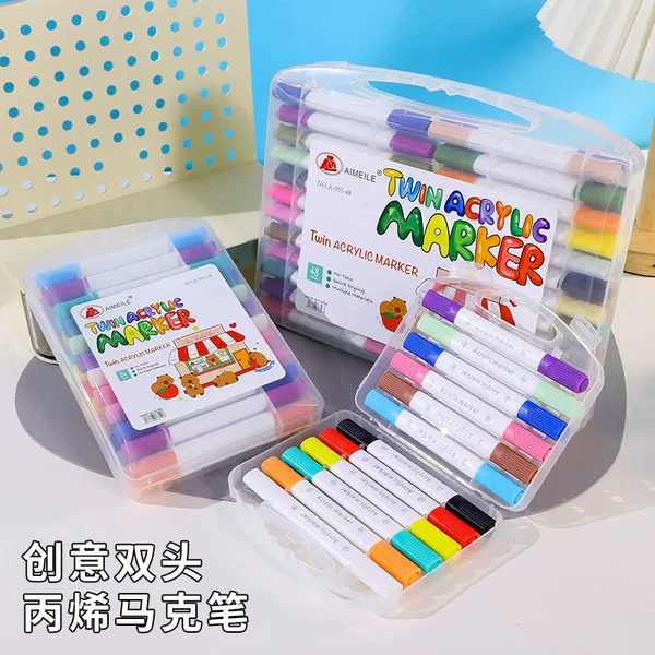 Large-Capacity Double-Headed Acrylic Marker Set, Waterproof and Non-Transparent, Student Art Hand-Painted Graffiti Pen, Watercolor Pen